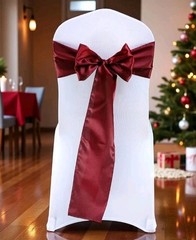 20 pcs Satin Chair Cover Bow Sash 106″x 7″ Burgundy Wedding Party Banquet Event