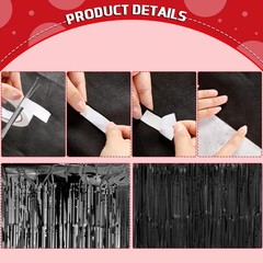 2.6×30 Feet Black Carpet Runner Aisle with Tinsel Tassel Curtains Set