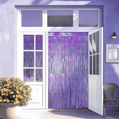 2 Pack Purple Iridescent Streamers Backdrop, 3.3×6.6ft Foil Fringe Curtains L…