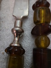 Cake Server Set & Ice Cream Scoop w/ Glass Bead Handles Vintage ~ India