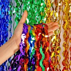 CYLMFC 3 Pack Rainbow Foil Curtains – 3.3×6.6ft Metallic Streamers Tinsel Cur…