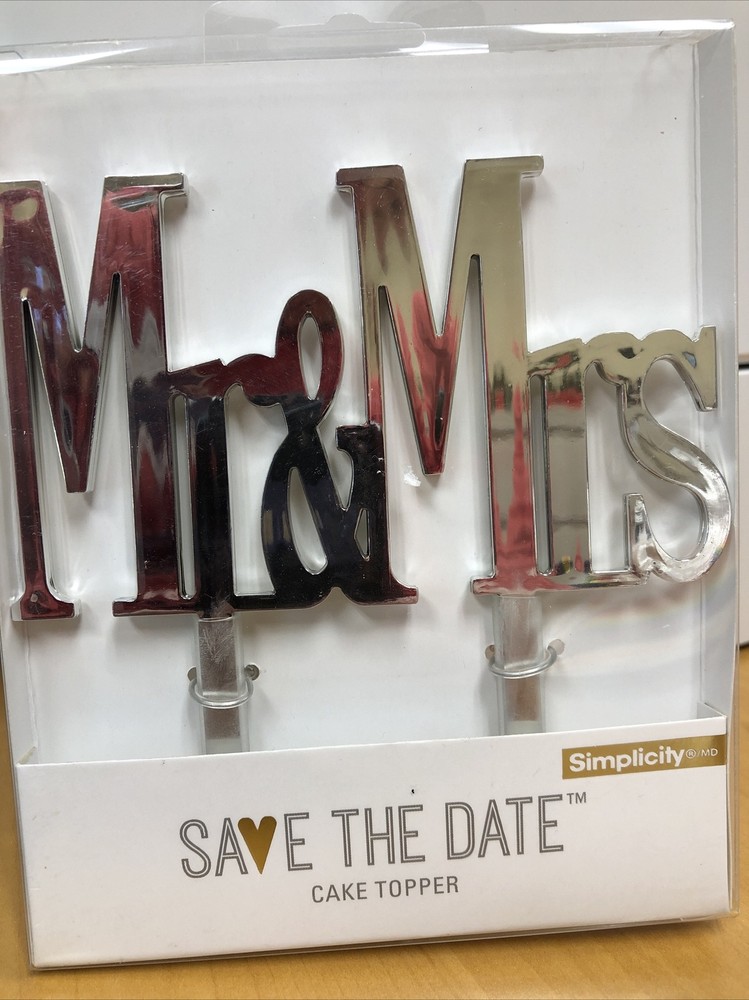 Mr & Mrs Silver Wedding Cake Topper Bridal Decoration 5″ W x 3″ H – NEW!