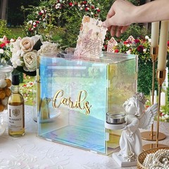 Iridescent Acrylic Wedding Card Box String Light DIY Gift Envelope Holder