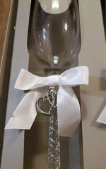 Vintage WILTON Champagne Wedding Toast Glasses Bling Hearts Bride Bow Groom