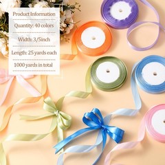 Thiccywoov 40 Rolls Rainbow Satin Ribbons 3/5″ Wide,1000 Yd Long, Multicolor