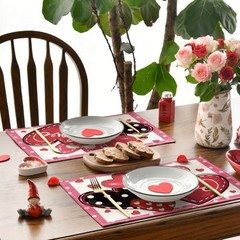 Dot Hearts Love Valentine’s Placemats Set of 12″ x 18″, Rectangular 4 Pcs Pink
