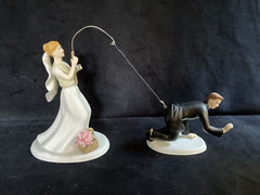 Weddingstar Caucasian Bride Fishing for Groom Cake Topper (Bride & Groom)