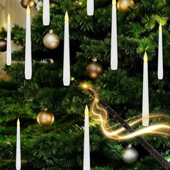 Set of 12 Floating Candles with Wand Remote – 12pcs – Christmas Tree