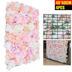 4 Pcs Light Pink Artificial Silk Flower Wall Panels 40 × 60 cm Wedding Backdrop