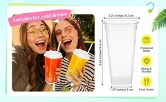 100 Pcs Square Plastic Cup with Lids and Straws 16 oz Clear Disposable Cold