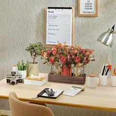 3 Pcs Mason Jar Centerpiece Decor with Wood Tray & LED Lights for Dining Room, K