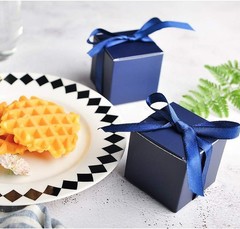 Creative Polka Dot Candy Boxes in Navy Blue – 50 Pack with Ribbon Included
