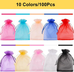 100pcs Small Organza Bags 3×4 inch, Assorted Color Mesh Jewelry Pouches Drawstri