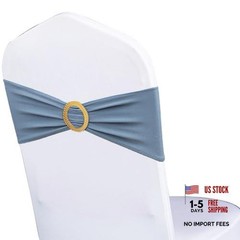 Pack of Spandex Dusty Blue Chair Sashes 50 Dusty Blue Sashes + Gold Buckles