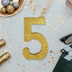 TONIFUL 7.8 Inch Gold Glitter Number 5 Wooden Table Centerpieces Gold-5