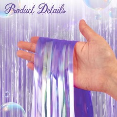 2 Pack Purple Iridescent Streamers Backdrop, 3.3×6.6ft Foil Fringe Curtains L…