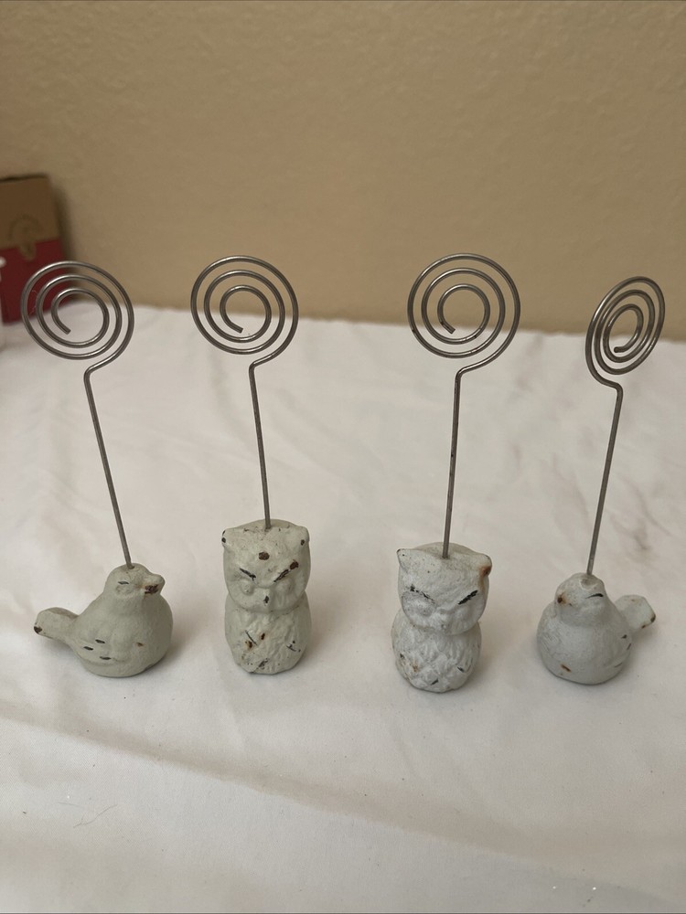 Set of 4 Solid Cast Iron Bird,owl Picture / Place Card Holders 2” x 1.25” x 5″