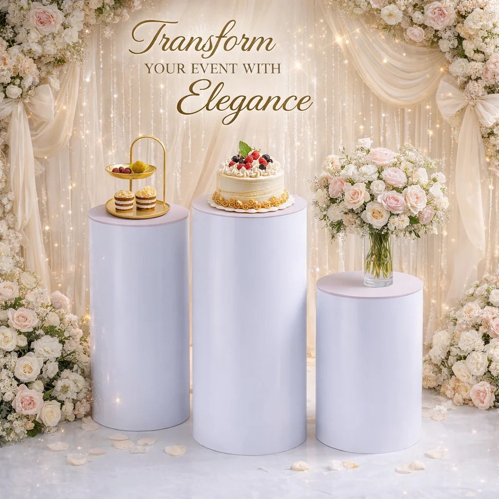 Wedding Pedestal Cylinder Stands Set of 3 White Acrylic Party Decor PVC Event