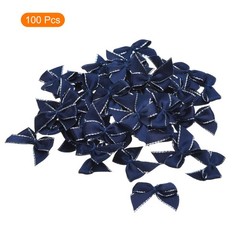 100Pcs Mini Metallic Edge Ribbon Bow 1″ Flower Bows Soft Silver Edge Navy Blue