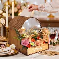 Wooden Wedding Card Box With Mirror Acrylic Gift Money Box Rustic Decor