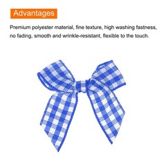 100Pcs Mini Gingham Ribbon Bow 1.5″ Checkered Fabric Satin Dark Blue and White