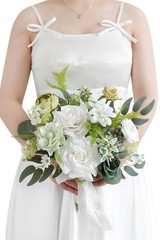 Wedding Bouquet 11 Inch White Artificial Rose Eucalyptus Bridesmaid Keepsake