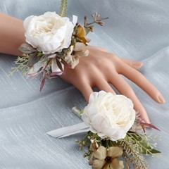 Romantics Champagne Wrist Flower and Boutonniere for Wedding Celebration Party