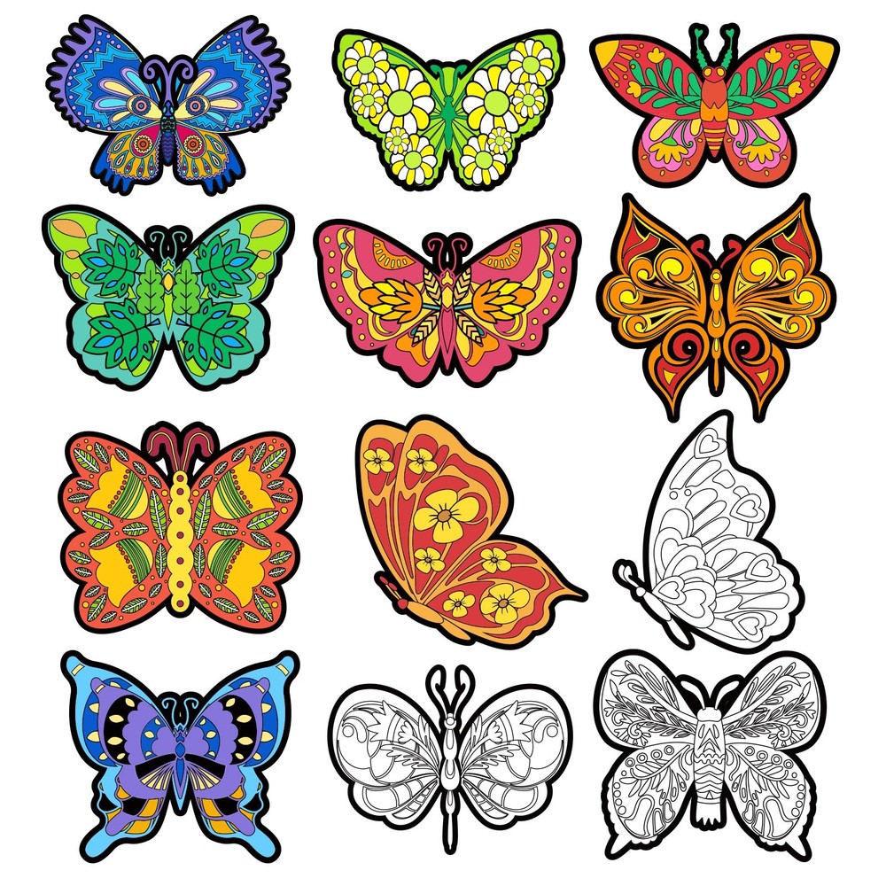24 Pc Velvet Butterfly Coloring Cards Fuzzy Art Kit Kids Adult Craft Mothers Day