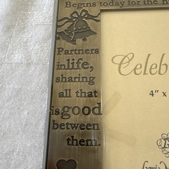 Wedding Photo Frame 4×6 Brushed Brass Engraved Love Quote Hearts Decor Gift NIB
