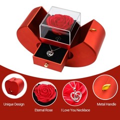 Preserved Rose Gifts for Women, Eternal Flower Rose Box with Heart Necklace