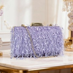 Women Ostrich Feather Tote Bag Fluffy Purse Clutch Feather Shoulder Crossbody…