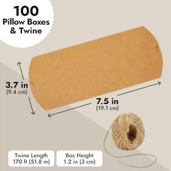 100Pc Small Kraft Paper Pillow Gift Boxes w/ Twine for Jewelry Candy Party Favor