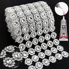 Flower Rhinestone Ribbon, 4In X 3Yards 6Rows Rhinestone Mesh Fabric, Bling