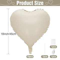 White Heart Balloons,10Pcs Foil Heart Shaped Balloons,18Inch Beige Cream White