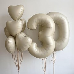 White Heart Balloons,10Pcs Foil Heart Shaped Balloons,18Inch Beige Cream White