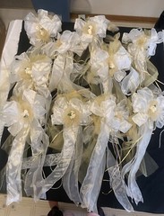 10 New Handmade Cream Tulle, Ribbon, Beads & Flower Aisle Bows