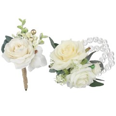 Rinlong Corsage and Boutonniere Set White Rose Corsages Wristlet Groom Flower…