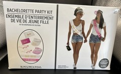 16 Pc Bachelorette Party 4 people Kit glasses sashes visors pouches white pink