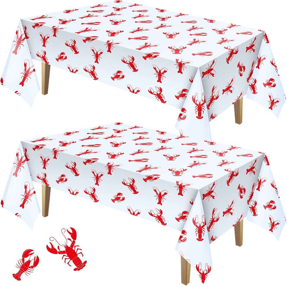 Touman 2 Pieces Crawfish Tablecloth 54 inches x 108 inches, White,red
