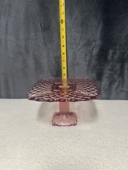 Vtg L E Smith Pink 8” Trellis Cake Plate 4.5” High￼