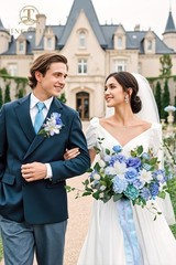 13″ Artificial Silk Wedding Bouquet for Bride – Provence Blue Floral Arrangement