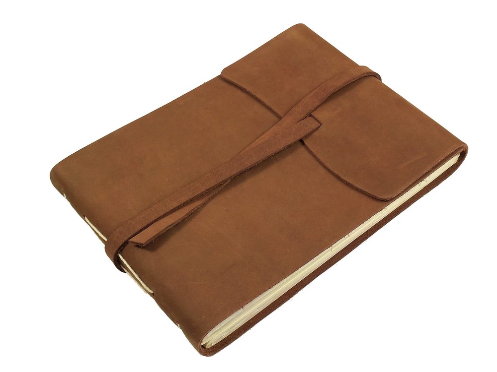 Rustic Genuine Leather Photo Album with Gift Box – Scrapbook Style Pages – Ho…