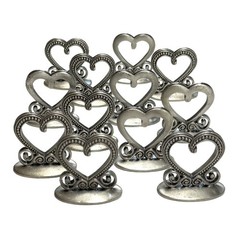 Heart Shaped Aged Pewter Finish Place Card Holders Vintage Romantic Table Decor
