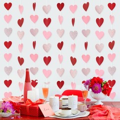 Paper Heart Garland – Larger 2.8 Inch 52 FT 4 Red Pink Rose Gold