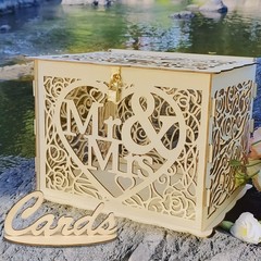 1 PCS Wooden Wedding Card Box With Lock Sign Mr Mrs Money Gift Post Case