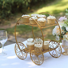 14 in Gold 2 Tier Cinderella Carriage Cupcake Dessert Display Stand | 14″ Cup Ca