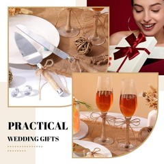 4 Pcs Wedding Cake Knife and Champagne Flutes Server Set For Bride