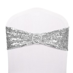 50Pcs Sequin Chair Sashes Spandex Glitter Chair Bows Bands Wedding Banquet Decor