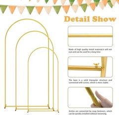 Arch Backdrop Stand Gold Metal Set of 3 (7.2FT/6.6FT/6FT) Wedding Party Decor