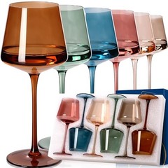 Colored Wine Glasses Set of 6-18oz【Hand Blown】Crystal Colorful Wine Multicolor